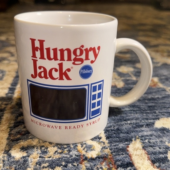 HUNGRY JACK Pillsbury MICROWAVE READY SYRUP Ceramic Red/Blue Coffee/Tea Mug Cup - Picture 2 of 15